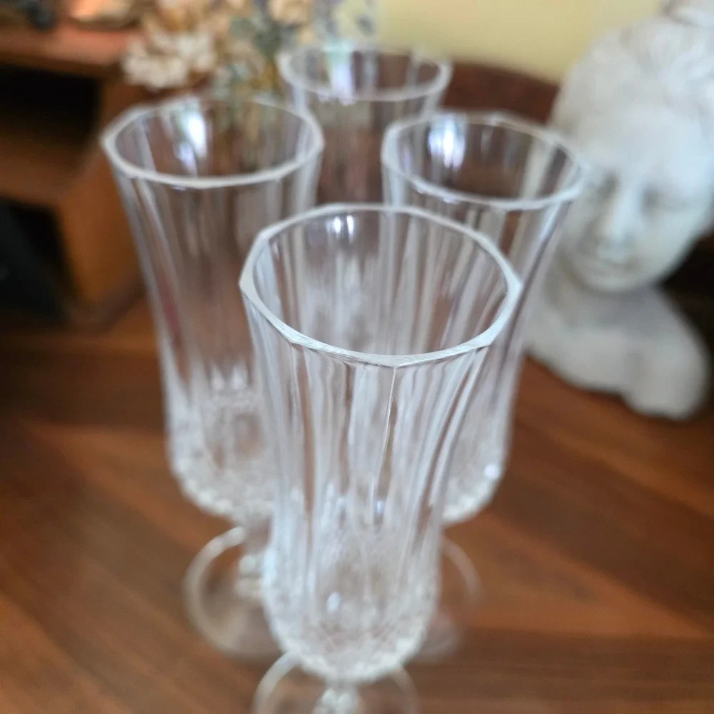 CRISTAL D'ARQUES Longchamp Crystal Champagne Flutes Set 4 French‎ Stemware